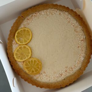 Vegan lemon tart with ginger cookie crust in Melbourne.