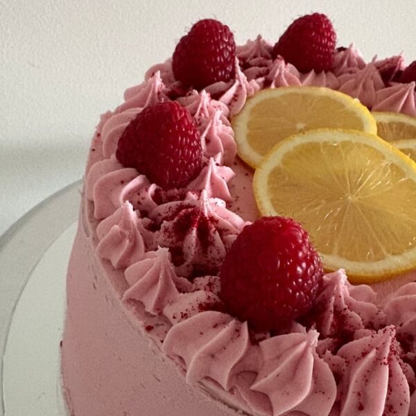 Vegan raspberry and lemon cake in Melbourne.